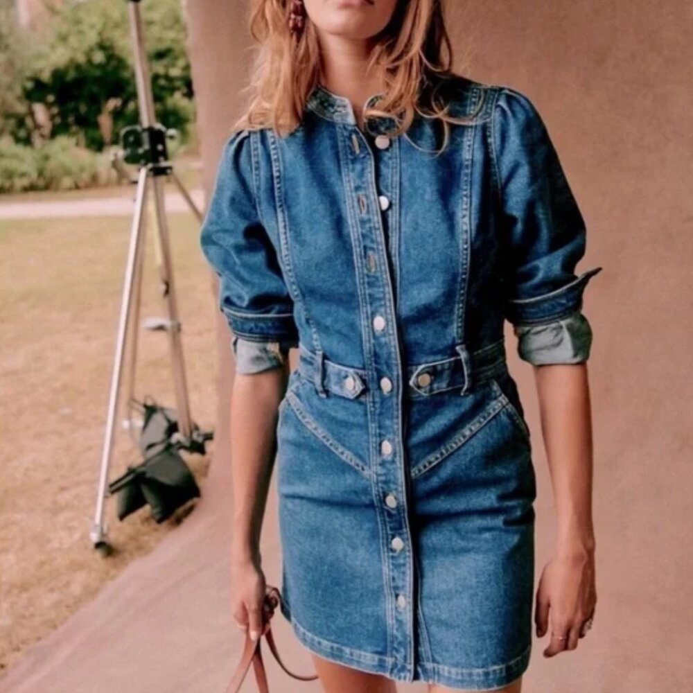 Sezane Blue Denim Mini Dress